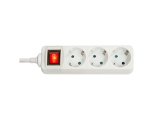 3-Way Schuko Mains Power Extension with Switch, White
