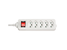 5-Way Swiss 3-Pin Mains Power Extension with Switch, White