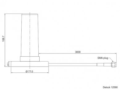 Antena 5G LTE SMA kištukas 0-3dBi, RF195 3m išorinė magn. 3