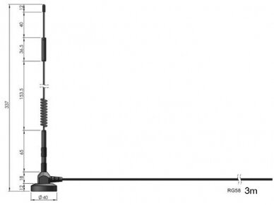 Antena LTE SMA kištukas 3m RG58 5dBi, išorinė, magn 1