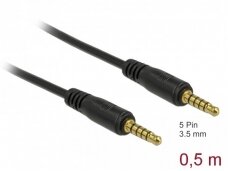 Audio kabelis 3.5mm M-M 5 polių 0.5m, juodas