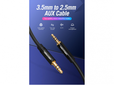 Audio kabelis 2.5mm M - 3.5mm M 2m 2