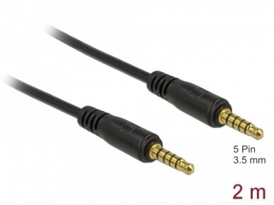 Audio kabelis 3.5mm M-M 5 polių 2m, juodas