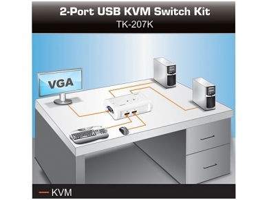 Automatinis USB/KVM perjungėjas 2>1 su kabeliais 4