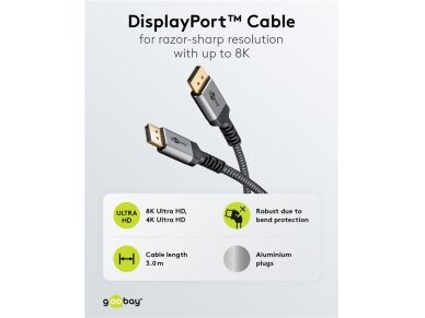 DisplayPort 1.4 kabelis 8K 60Hz, 3m 4