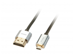 HDMI 2.0 cat2 4K - micro HDMI kabelis 1m, Slim, CROMO
