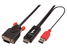 HDMI į VGA kabelis 1m, 1920x1200, papildomas USB maitinimas