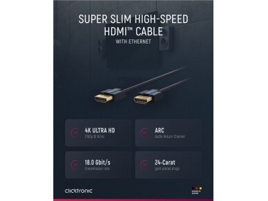 HDMI kabelis 1.5m, Clicktronic, 2160p 4K, 4mm storio 7