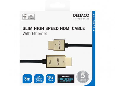 HDMI kabelis 3m 4K juodas, 3.6mm storio 3