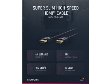 HDMI kabelis 3m, Clicktronic, 2160p 4K, 4mm storio 6