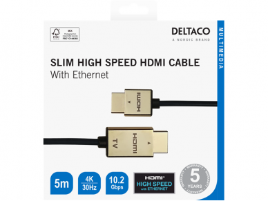 HDMI kabelis 5m 4K juodas, 3.6mm storio 3