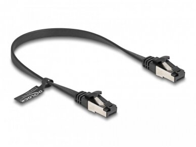 Komutacinis kabelis 0,25m U/FTP Cat8.1 plokščias, juodas TPE 1