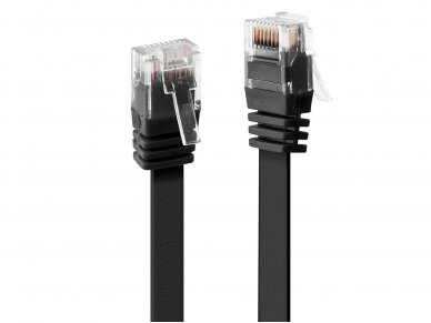 Komutacinis kabelis 0.3m U/UTP Cat6, plokščias, juodas