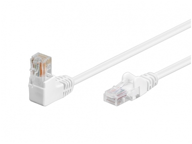 Komutacinis kabelis 0,5m UTP Cat5E, baltas kampinis-tiesus
