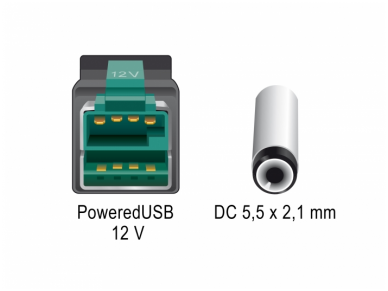 PoweredUSB kabelis 12V į DC 5.5x2.1mm, 1m POS 3