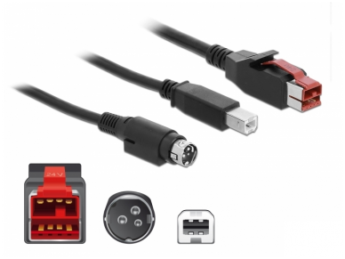 PoweredUSB kabelis 24V į USB B, Hosiden Mini-DIN 3, 1m POS