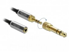 Stereo 3.5mm spiralinis M - F kabelis 1m, 6.3mm perėjimas