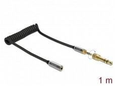 Stereo 3.5mm spiralinis M - F kabelis 1m, 6.3mm perėjimas