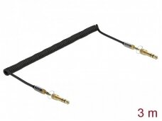 Stereo 3.5mm spiralinis M - M kabelis 3m, 6.3mm perėjimai