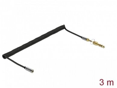 Stereo 3.5mm spiralinis M - F kabelis 3m, 6.3mm perėjimas