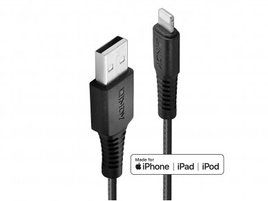 Sustiprintas 2m Lightning - USB A maitinimo kabelis