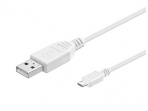 USB kabelis A kištukas - micro B kištukas 1,8m, baltas