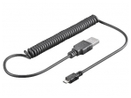 USB micro B spiralinis kabelis 1m, juodas