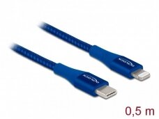 USB-C - Lightning kabelis 0.5m mėlynas pintas, MFi