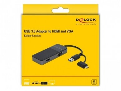 USB 3.0 A M (USB-C) perėjimas į 4K HDMI ir VGA 3