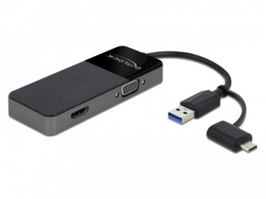USB 3.0 A M (USB-C) perėjimas į 4K HDMI ir VGA 1