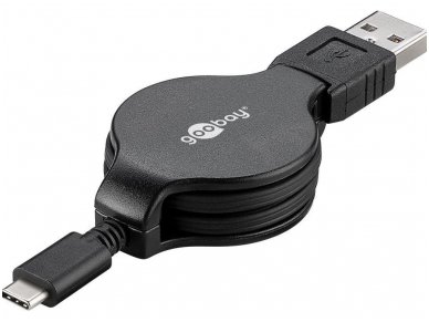 USB-C 2.0 ištraukiamas kabelis 1m 3A
