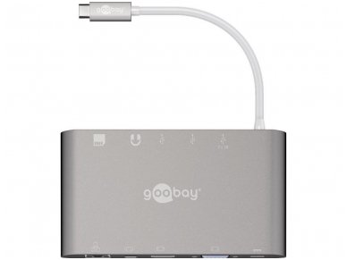USB-C į HDMI, Mini DP, VGA, USB-C, USB 3.0, LAN, SD, 3.5mm