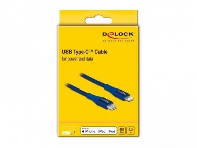 USB-C - Lightning kabelis 0.5m mėlynas pintas, MFi 1