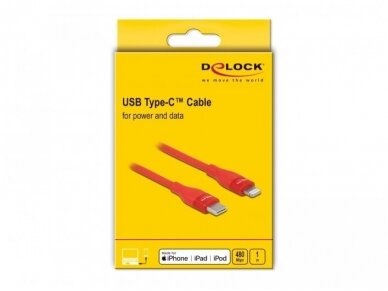 USB-C - Lightning kabelis 1m raudonas, MFi 1