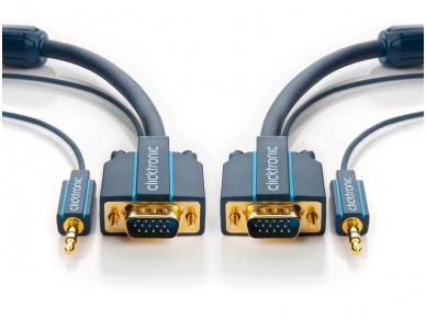 VGA kabelis, audio 15M-15M 3.5mm 2m 2560x1600, Clicktronic 1