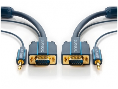 VGA kabelis, audio 15M-15M 3.5mm 3m 2560x1600, Clicktronic 1